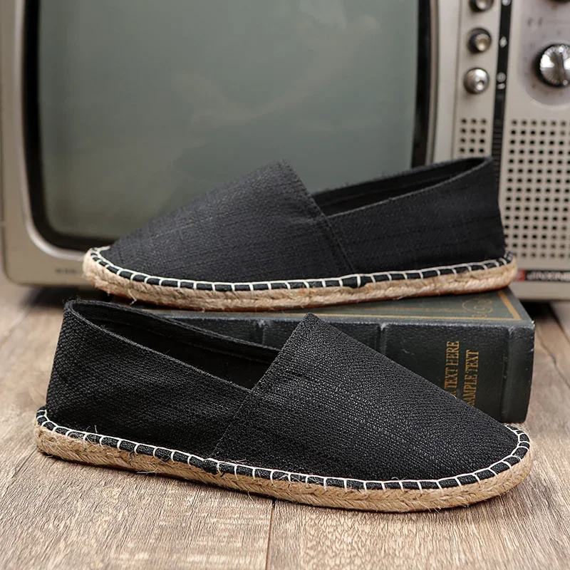 2024 Summer New Espadrilles For Men Shoes Linen Men's Casual Shoes Handmade Weaving Fisherman Shoes Fashion Flats Big Size 47