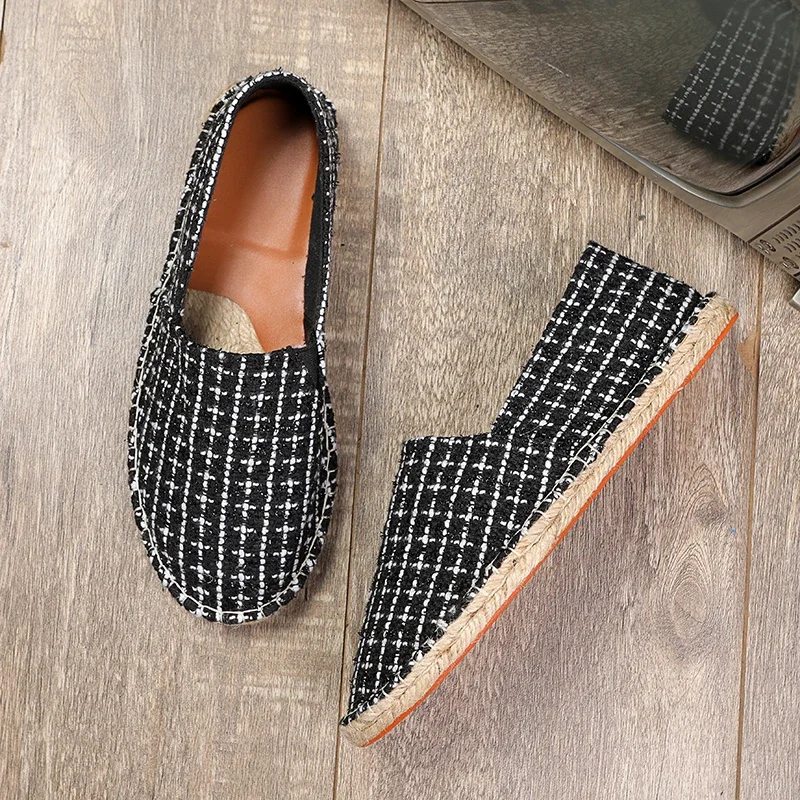 2024 Summer New Espadrilles For Men Shoes Linen Men's Casual Shoes Handmade Weaving Fisherman Shoes Fashion Flats Big Size 47