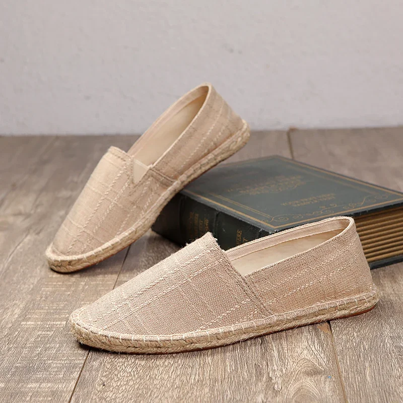2024 Summer New Espadrilles For Men Shoes Linen Men's Casual Shoes Handmade Weaving Fisherman Shoes Fashion Flats Big Size 47