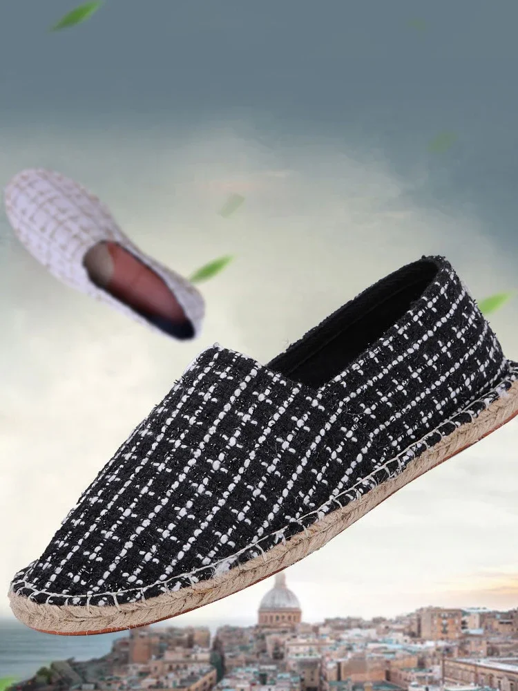 2024 Summer New Espadrilles For Men Shoes Linen Men's Casual Shoes Handmade Weaving Fisherman Shoes Fashion Flats Big Size 47