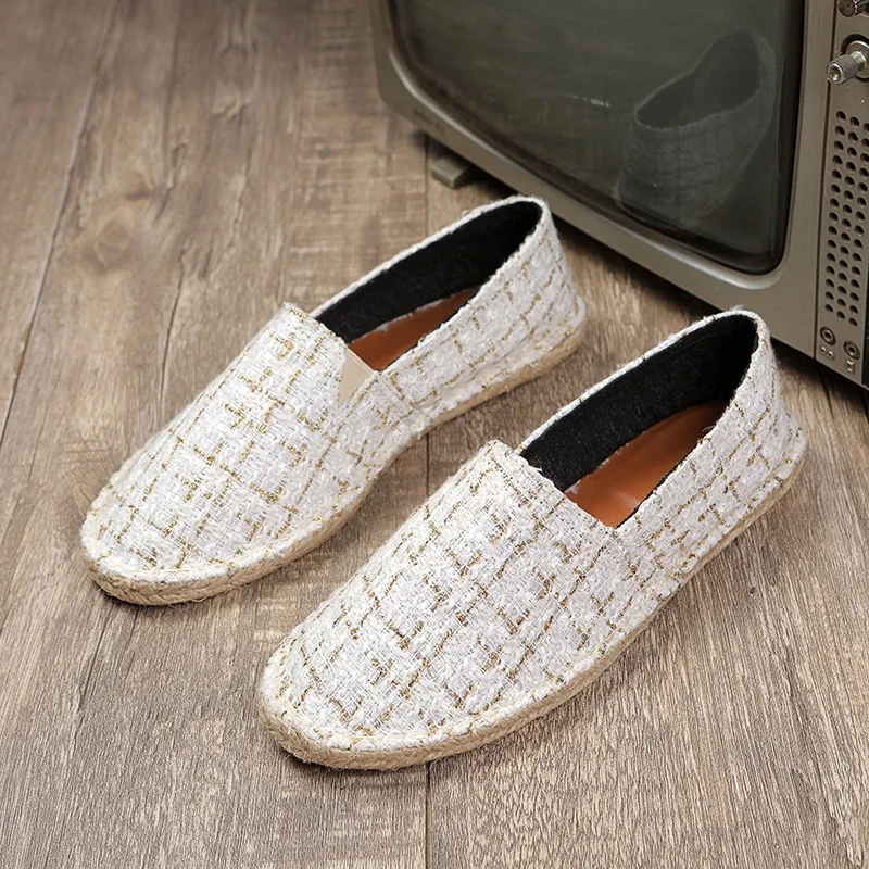 2024 Summer New Espadrilles For Men Shoes Linen Men's Casual Shoes Handmade Weaving Fisherman Shoes Fashion Flats Big Size 47