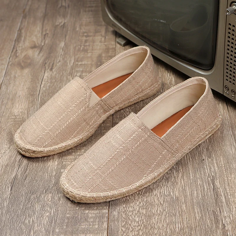 2024 Summer New Espadrilles For Men Shoes Linen Men's Casual Shoes Handmade Weaving Fisherman Shoes Fashion Flats Big Size 47