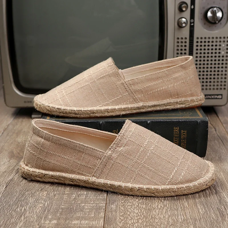 2024 Summer New Espadrilles For Men Shoes Linen Men's Casual Shoes Handmade Weaving Fisherman Shoes Fashion Flats Big Size 47