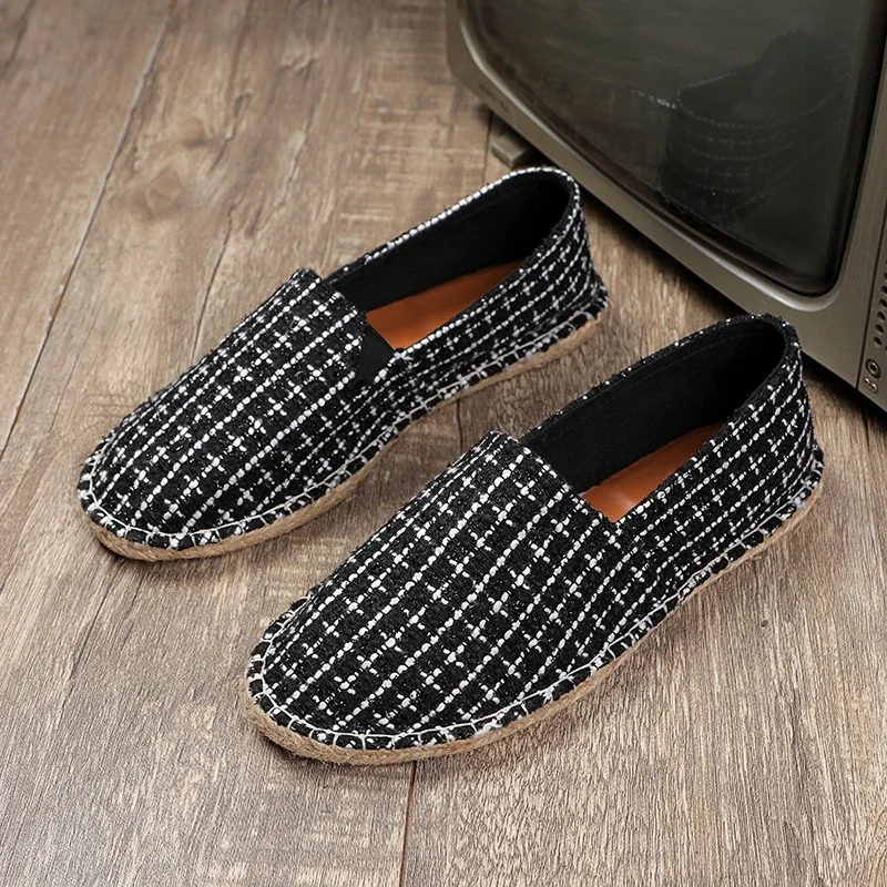 2024 Summer New Espadrilles For Men Shoes Linen Men's Casual Shoes Handmade Weaving Fisherman Shoes Fashion Flats Big Size 47