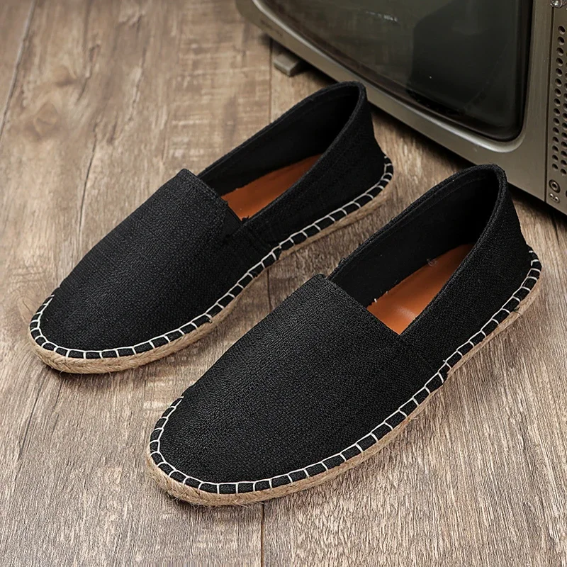 2024 Summer New Espadrilles For Men Shoes Linen Men's Casual Shoes Handmade Weaving Fisherman Shoes Fashion Flats Big Size 47
