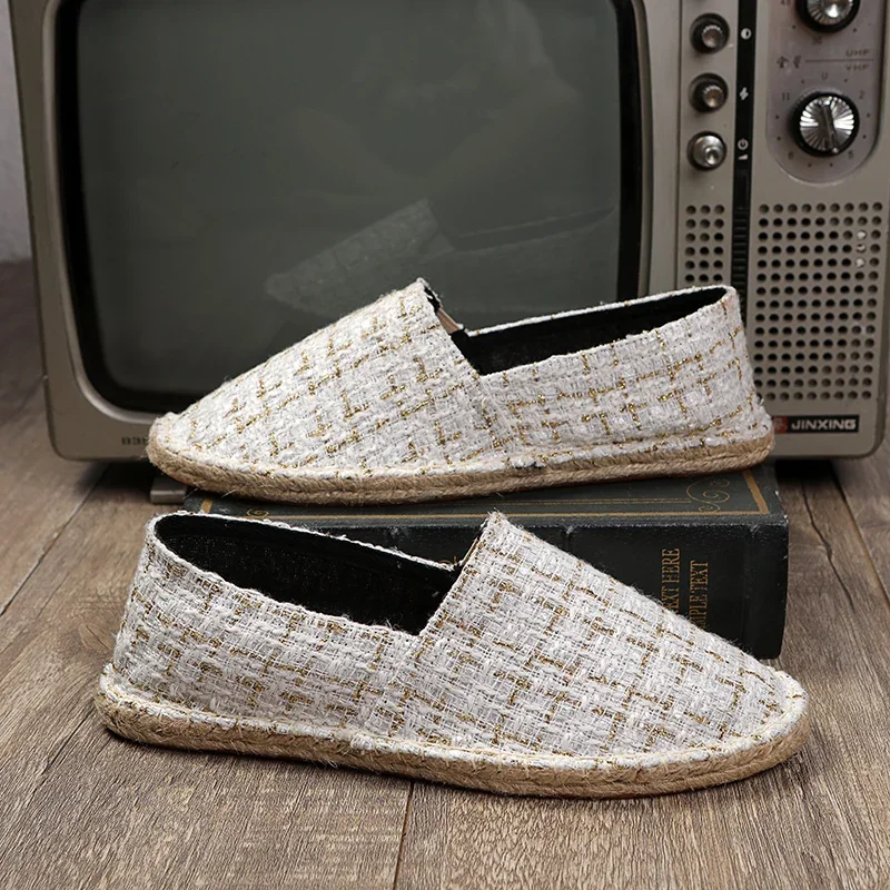 2024 Summer New Espadrilles For Men Shoes Linen Men's Casual Shoes Handmade Weaving Fisherman Shoes Fashion Flats Big Size 47
