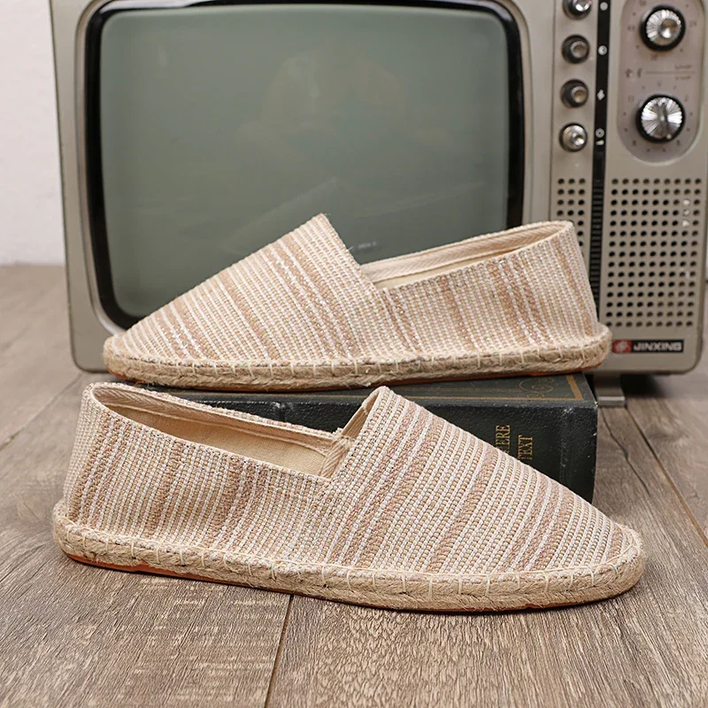2024 Summer New Espadrilles For Men Shoes Linen Men's Casual Shoes Handmade Weaving Fisherman Shoes Fashion Flats Big Size 47