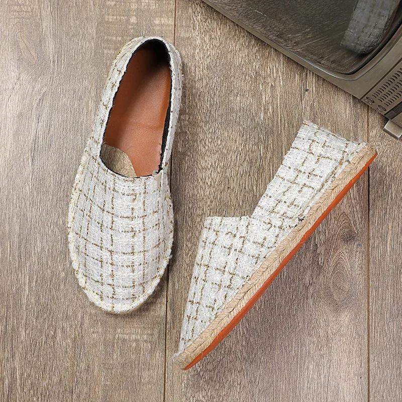 2024 Summer New Espadrilles For Men Shoes Linen Men's Casual Shoes Handmade Weaving Fisherman Shoes Fashion Flats Big Size 47