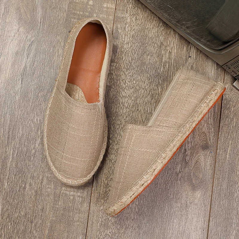 2024 Summer New Espadrilles For Men Shoes Linen Men's Casual Shoes Handmade Weaving Fisherman Shoes Fashion Flats Big Size 47