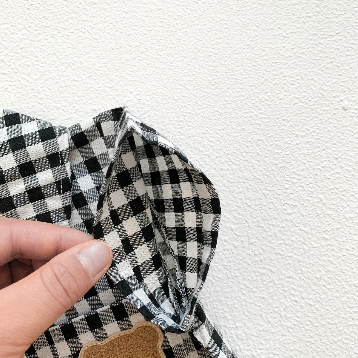 Baby Summer Clothes Boys Checked Bear Embroidered Shirt Collar Short-Sleeved Jumpsuit Children's Clothing
