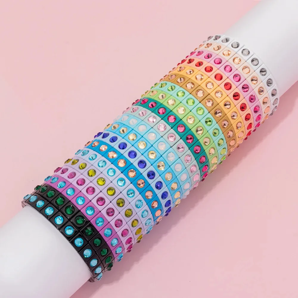 2024 Colorful Rhinestone Beads Women Bracelet Enamel Candy Color Elastic Bangle Bohemian Jewelry Accessories