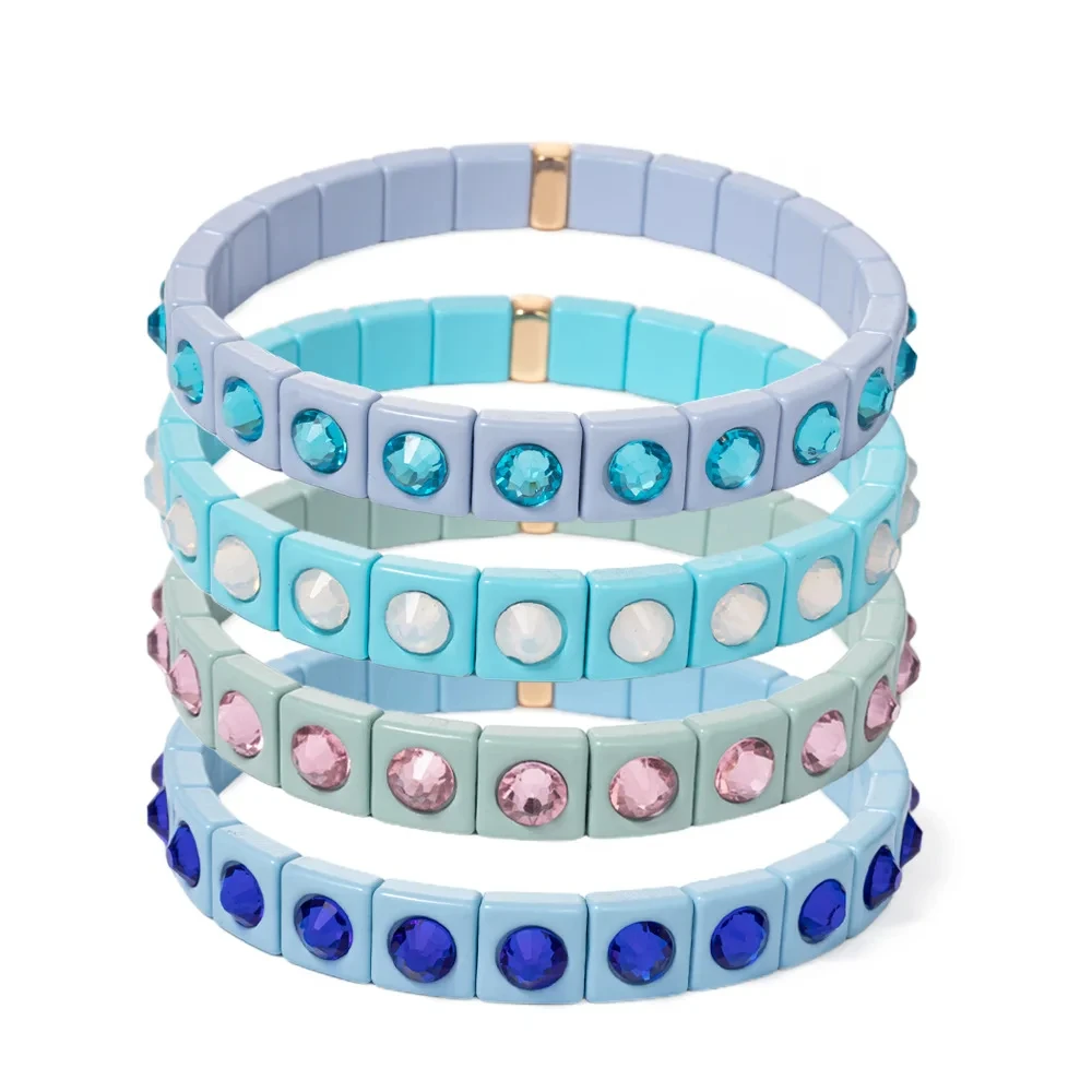 2024 Colorful Rhinestone Beads Women Bracelet Enamel Candy Color Elastic Bangle Bohemian Jewelry Accessories