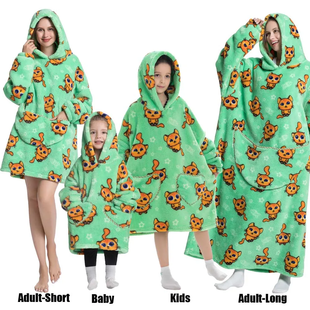 Winter Oversized Hoodies Sweatshirt Cute Cartoon Pizza Lion Panda Pullover Super Long Flannel Giant Lazy TV Blanket Pajamas