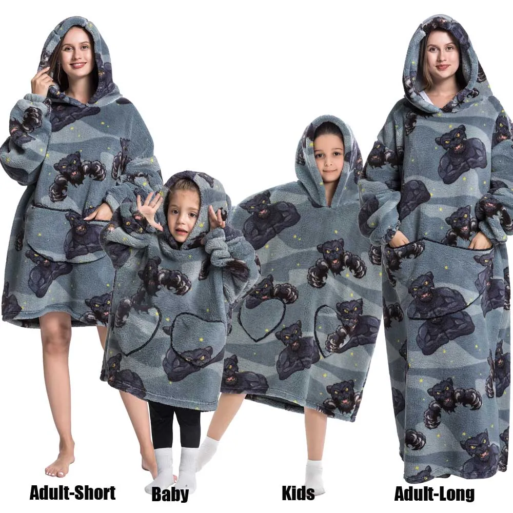 Winter Oversized Hoodies Sweatshirt Cute Cartoon Pizza Lion Panda Pullover Super Long Flannel Giant Lazy TV Blanket Pajamas