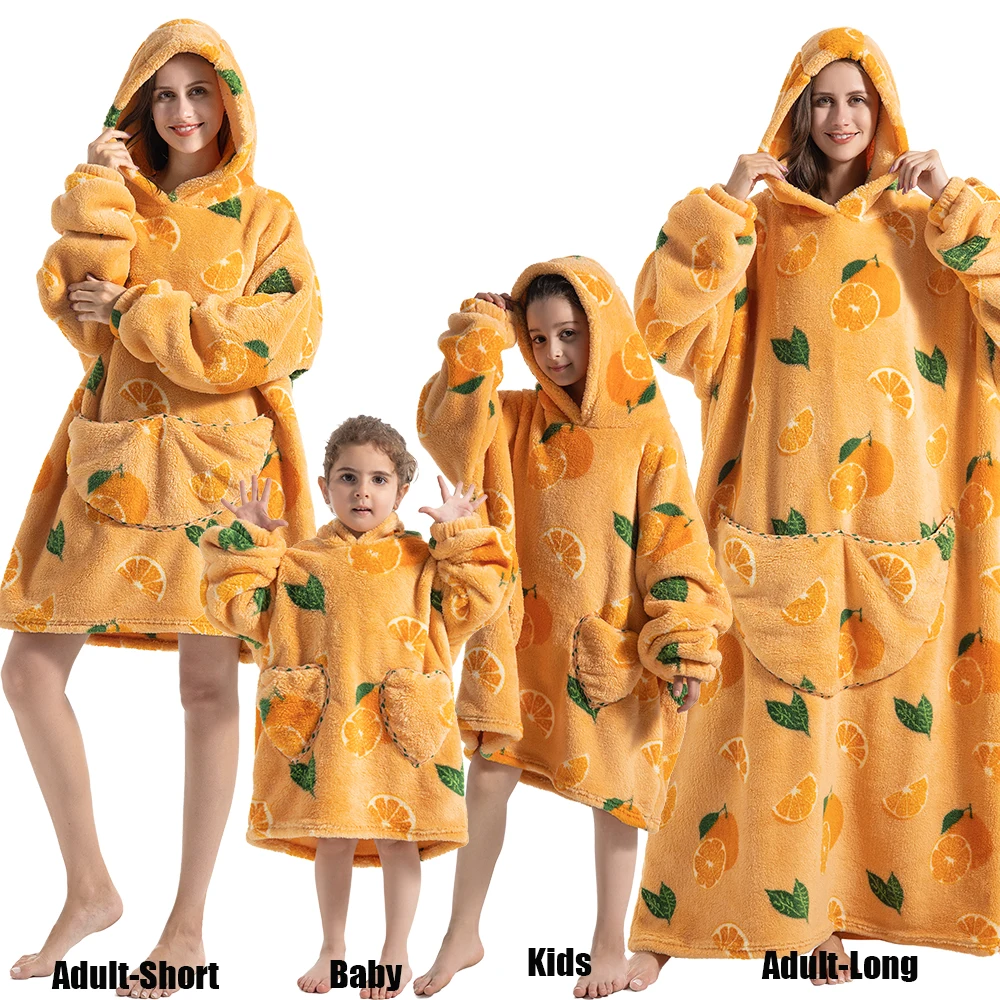 Winter Oversized Hoodies Sweatshirt Cute Cartoon Pizza Lion Panda Pullover Super Long Flannel Giant Lazy TV Blanket Pajamas