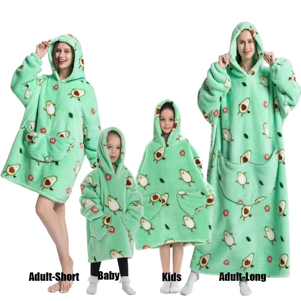 Winter Oversized Hoodies Sweatshirt Cute Cartoon Pizza Lion Panda Pullover Super Long Flannel Giant Lazy TV Blanket Pajamas