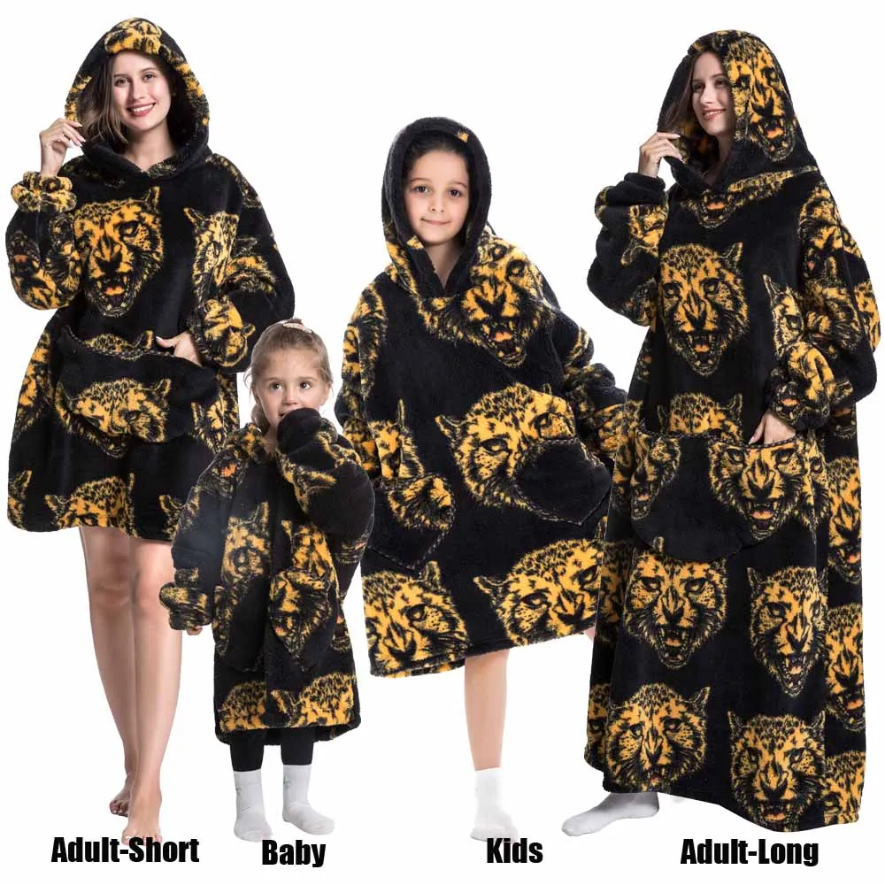 Winter Oversized Hoodies Sweatshirt Cute Cartoon Pizza Lion Panda Pullover Super Long Flannel Giant Lazy TV Blanket Pajamas