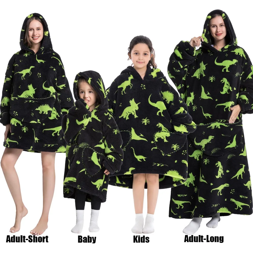 Winter Oversized Hoodies Sweatshirt Cute Cartoon Pizza Lion Panda Pullover Super Long Flannel Giant Lazy TV Blanket Pajamas