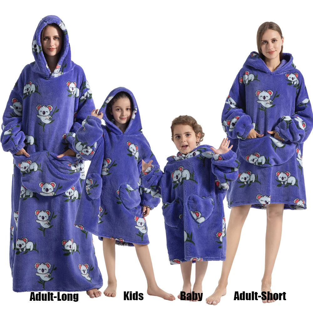 Winter Oversized Hoodies Sweatshirt Cute Cartoon Pizza Lion Panda Pullover Super Long Flannel Giant Lazy TV Blanket Pajamas