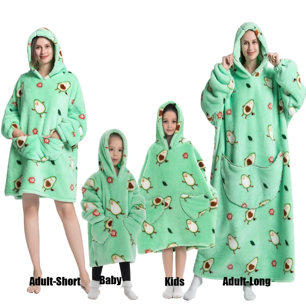 Winter Oversized Hoodies Sweatshirt Cute Cartoon Pizza Lion Panda Pullover Super Long Flannel Giant Lazy TV Blanket Pajamas