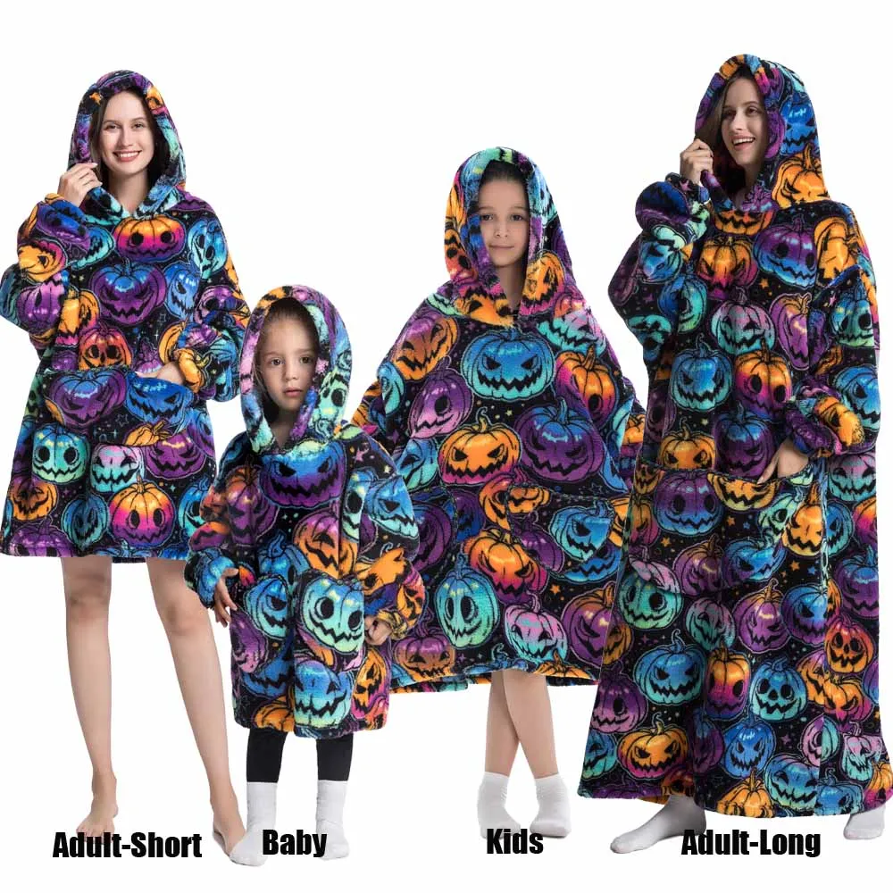 Winter Oversized Hoodies Sweatshirt Cute Cartoon Pizza Lion Panda Pullover Super Long Flannel Giant Lazy TV Blanket Pajamas