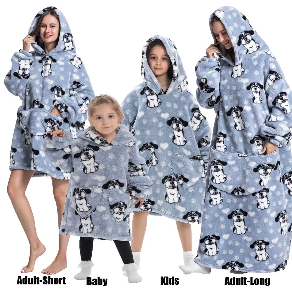 Winter Oversized Hoodies Sweatshirt Cute Cartoon Pizza Lion Panda Pullover Super Long Flannel Giant Lazy TV Blanket Pajamas