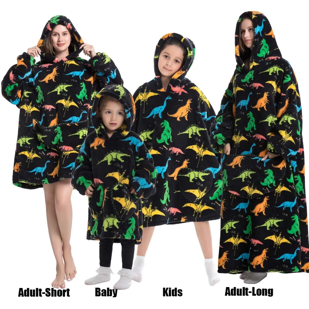 Winter Oversized Hoodies Sweatshirt Cute Cartoon Pizza Lion Panda Pullover Super Long Flannel Giant Lazy TV Blanket Pajamas