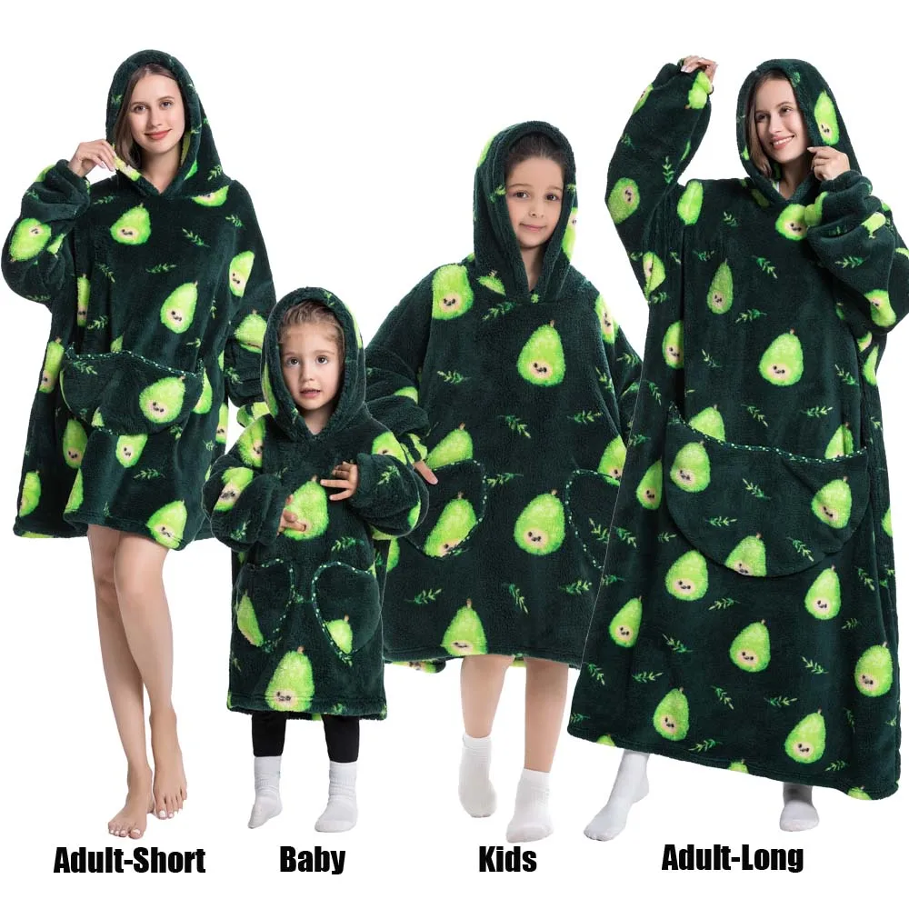 Winter Oversized Hoodies Sweatshirt Cute Cartoon Pizza Lion Panda Pullover Super Long Flannel Giant Lazy TV Blanket Pajamas