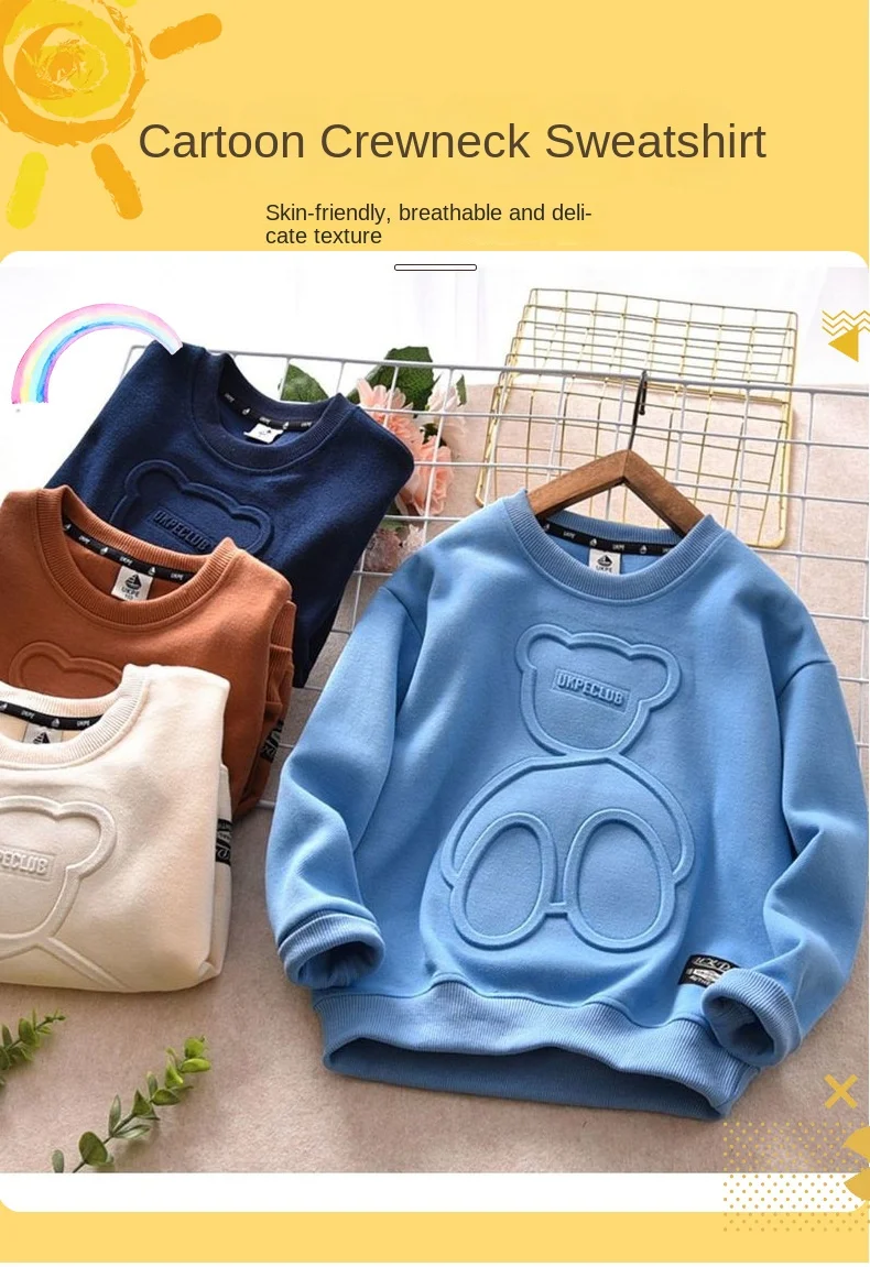 Children Boy Girl Cartoon Bear Sweater Kid Fall Winter Warm Sweatshirt Clothe Tops New Long Sleeve Toddler Baby Bottoming Shirt