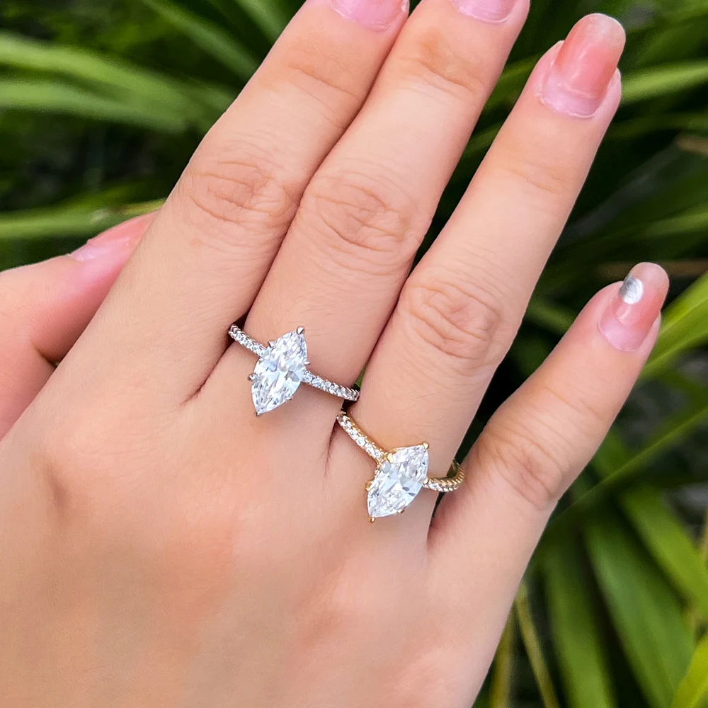 QooLady Fashion 925 Sterling Silver Marquise Cut Cubic Zircon Dazzling Wedding Engagement Rings for Women Fine Jewelry SE012