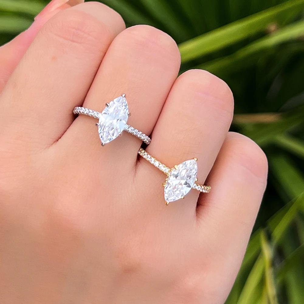 QooLady Fashion 925 Sterling Silver Marquise Cut Cubic Zircon Dazzling Wedding Engagement Rings for Women Fine Jewelry SE012