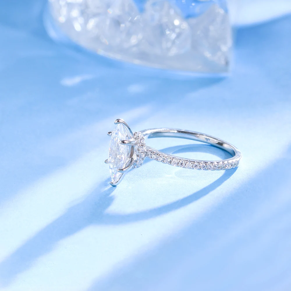 QooLady Fashion 925 Sterling Silver Marquise Cut Cubic Zircon Dazzling Wedding Engagement Rings for Women Fine Jewelry SE012