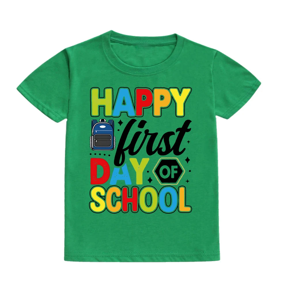 Happy First Day of School for Students Shirts Kids Back To School T Shirt Children Short Sleeve School Tee Clothes
