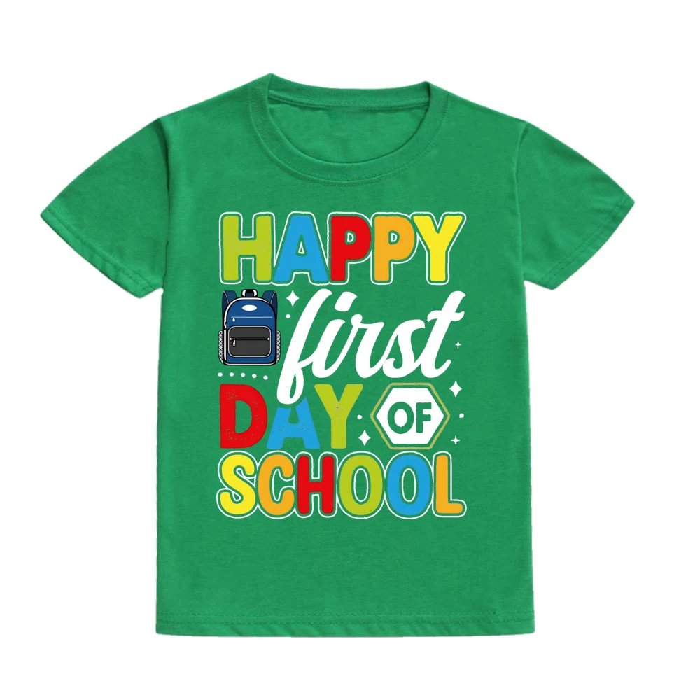 Happy First Day of School for Students Shirts Kids Back To School T Shirt Children Short Sleeve School Tee Clothes