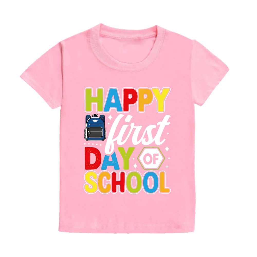 Happy First Day of School for Students Shirts Kids Back To School T Shirt Children Short Sleeve School Tee Clothes