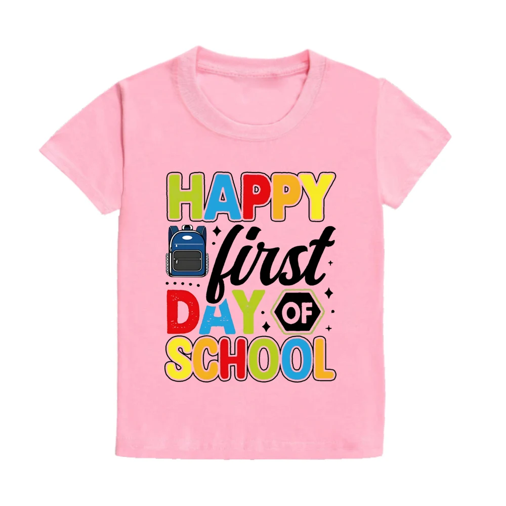 Happy First Day of School for Students Shirts Kids Back To School T Shirt Children Short Sleeve School Tee Clothes