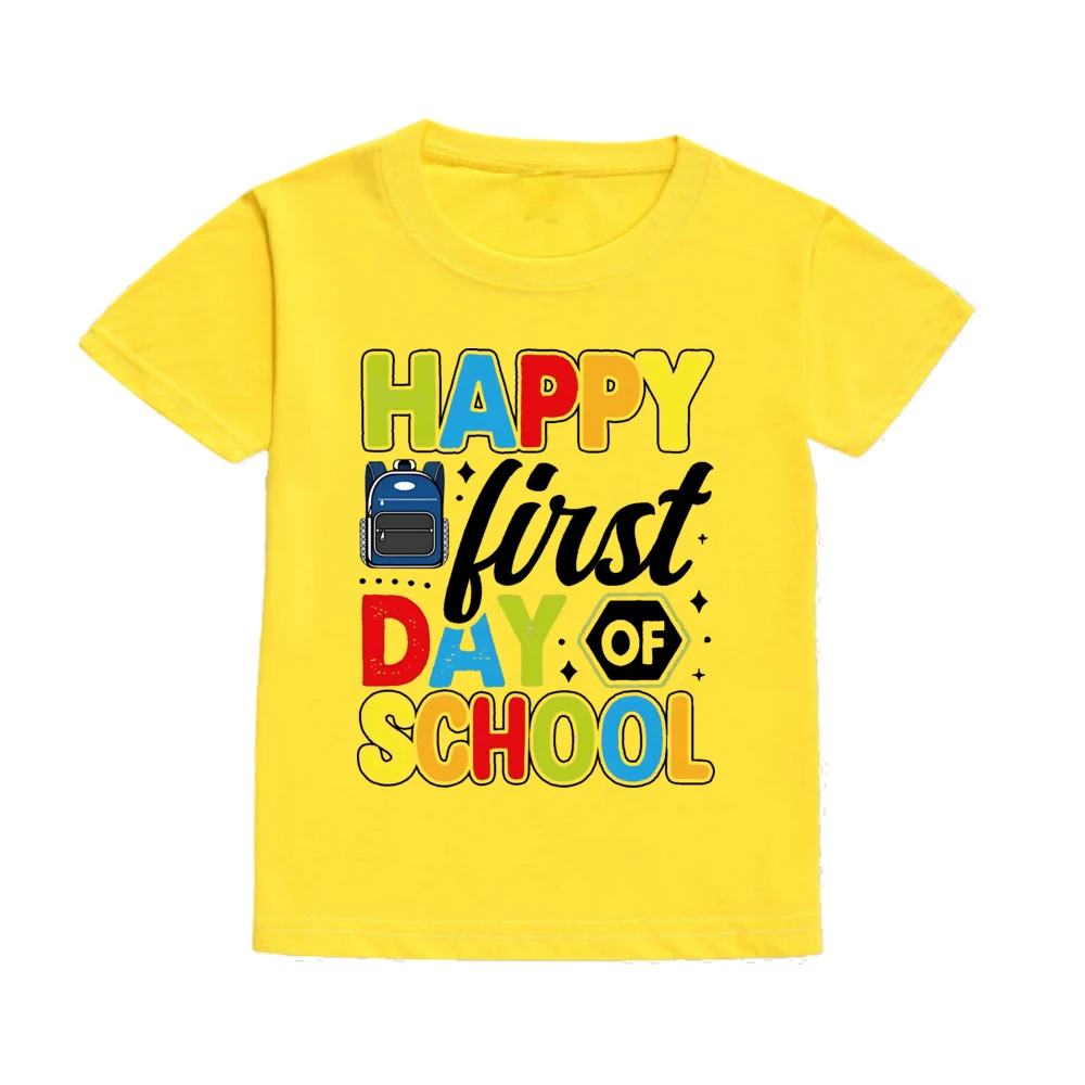Happy First Day of School for Students Shirts Kids Back To School T Shirt Children Short Sleeve School Tee Clothes