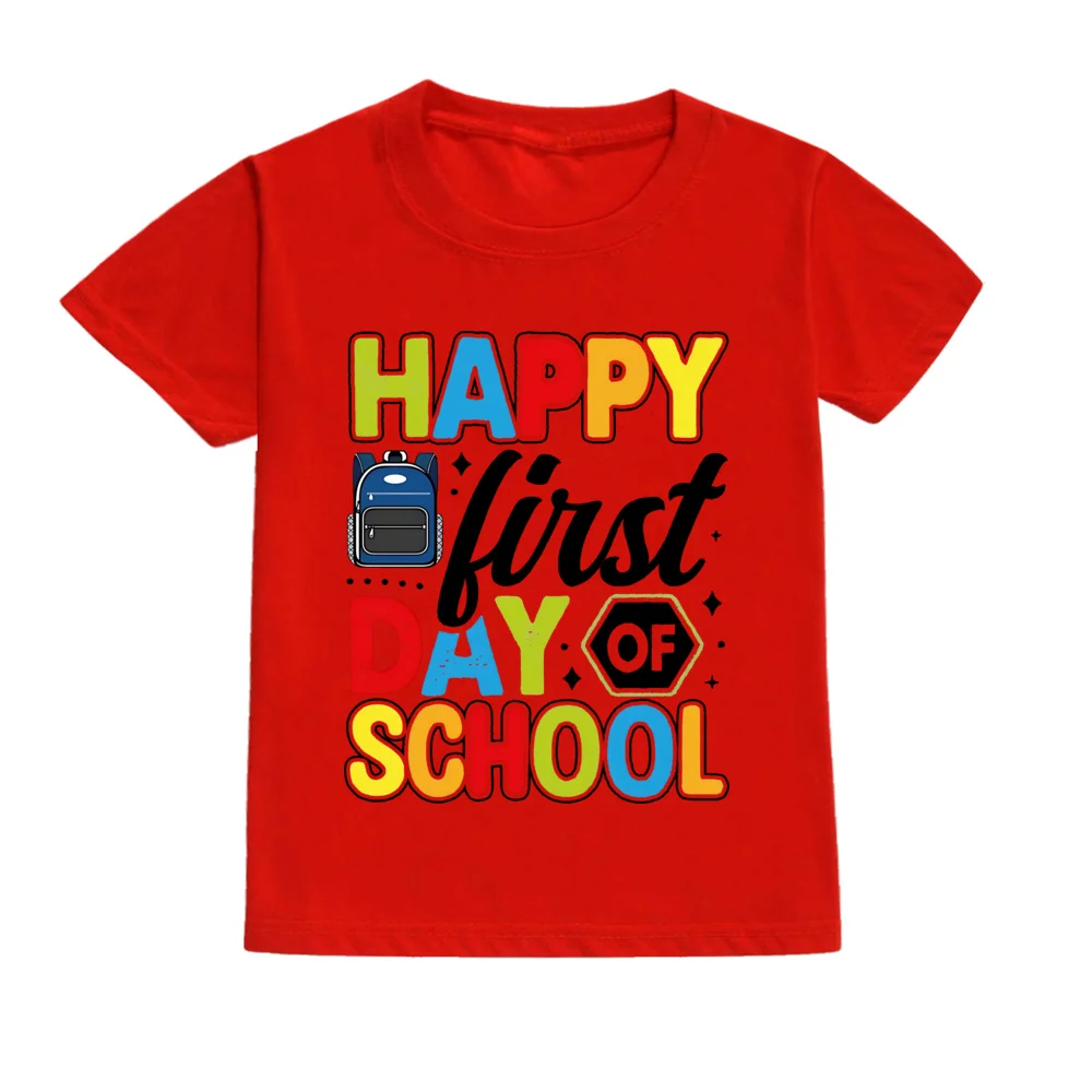Happy First Day of School for Students Shirts Kids Back To School T Shirt Children Short Sleeve School Tee Clothes