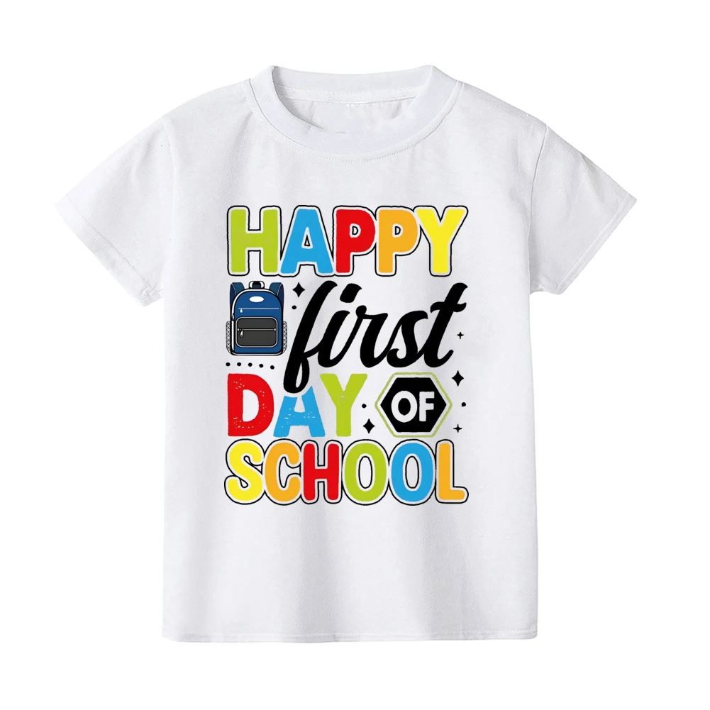 Happy First Day of School for Students Shirts Kids Back To School T Shirt Children Short Sleeve School Tee Clothes