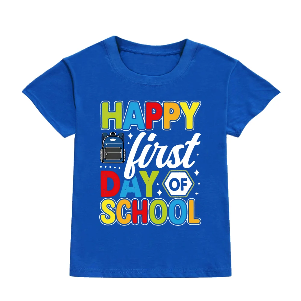 Happy First Day of School for Students Shirts Kids Back To School T Shirt Children Short Sleeve School Tee Clothes