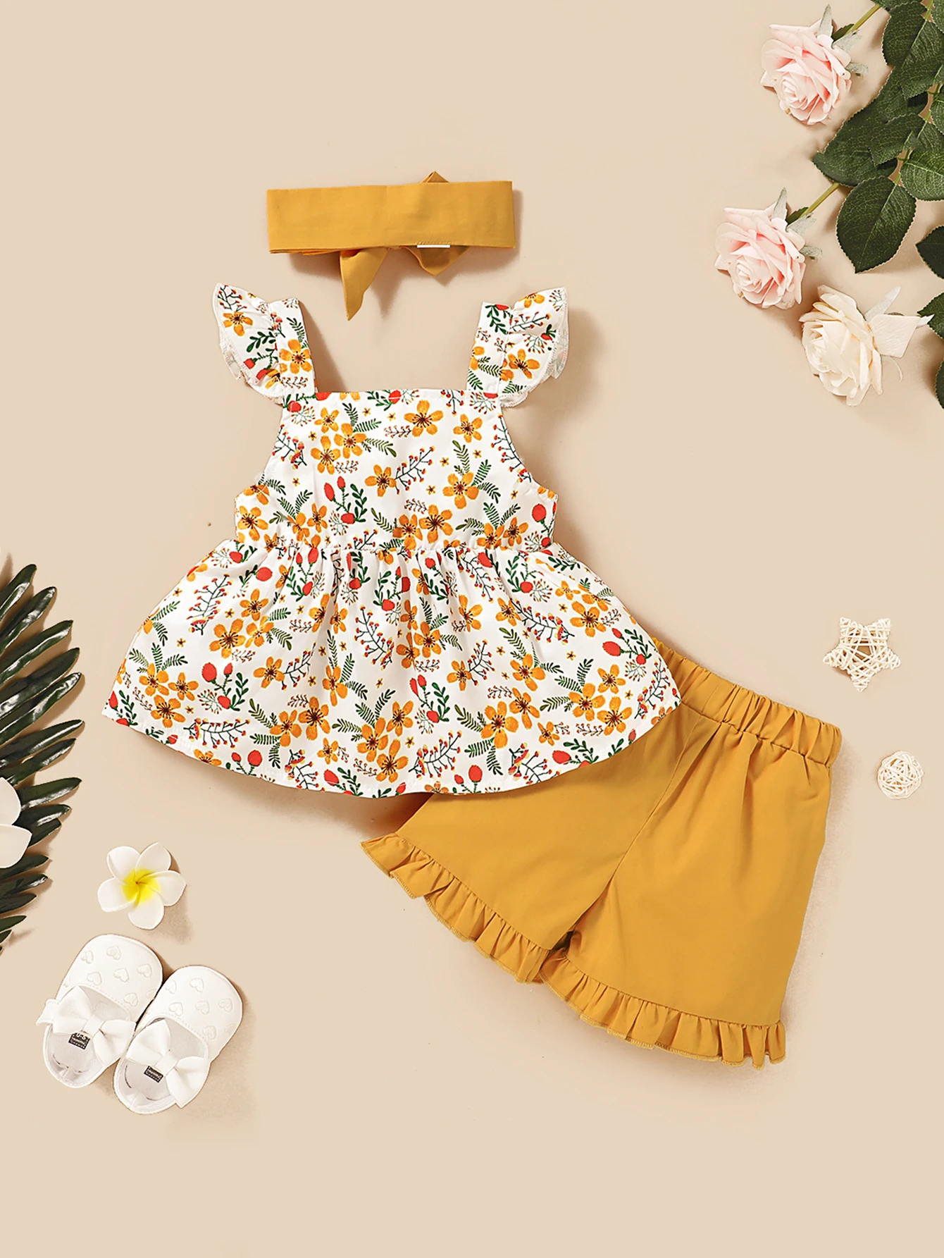 Toddler Baby Girl Clothing Baby Girl Clothes Floral Sling Top + Shorts 3Pcs Suit Sweet Kids Girl Fashion Outfit Set