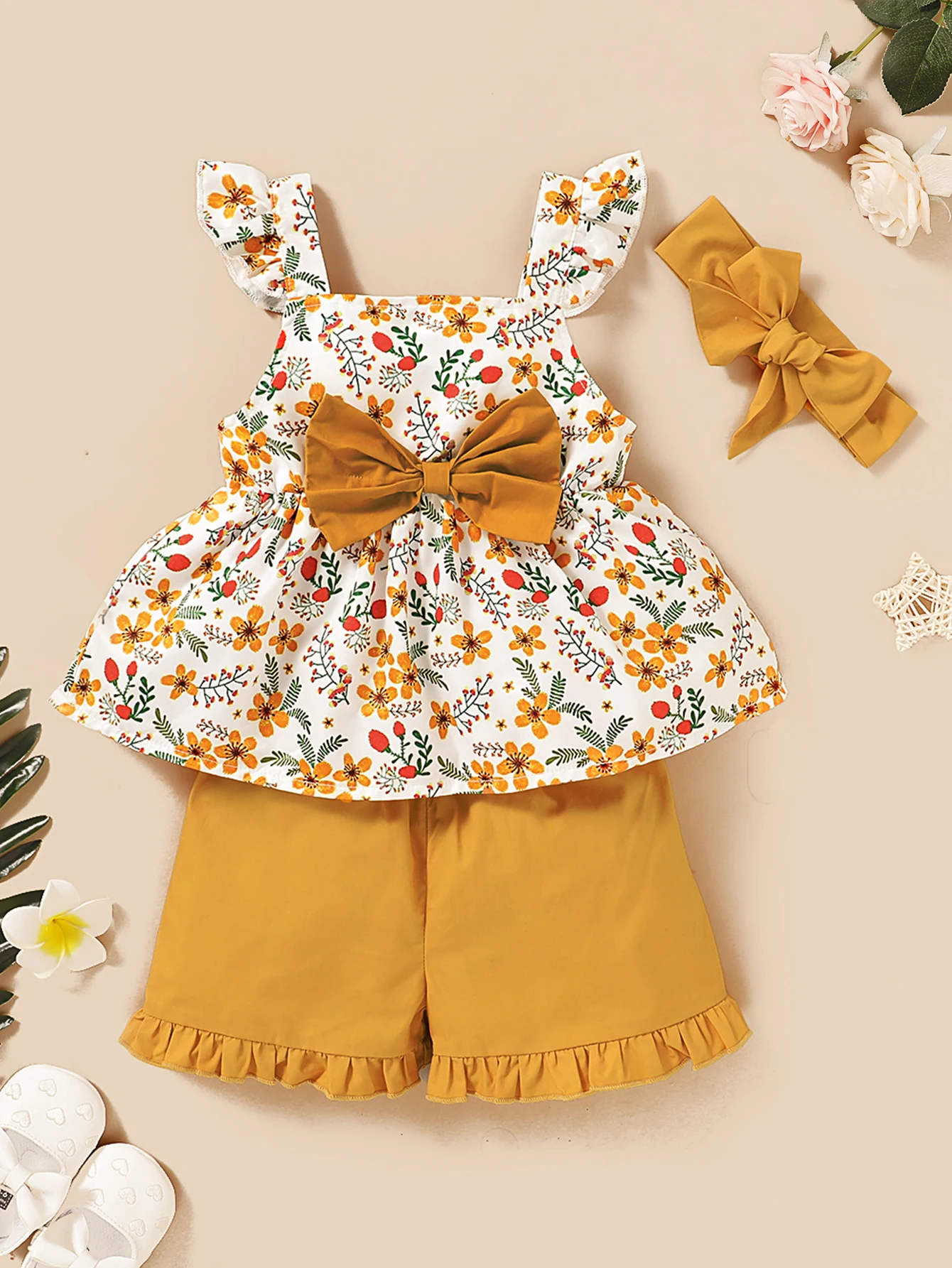 Toddler Baby Girl Clothing Baby Girl Clothes Floral Sling Top + Shorts 3Pcs Suit Sweet Kids Girl Fashion Outfit Set