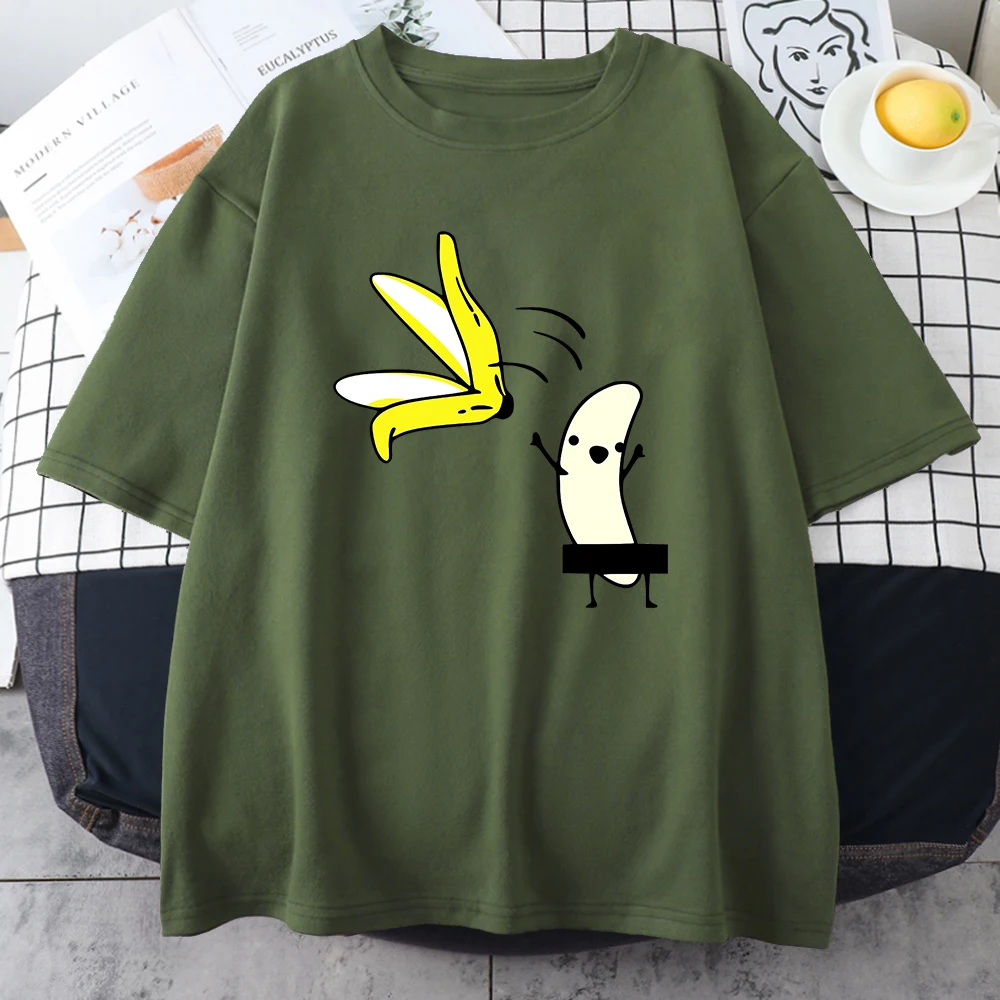 Men Banana Disrobe Overcoat Funny Print T-shirt Summer Humor Joke Hipster T-Shirt Soft Cotton Street T Shirts Outfits Streetwear
