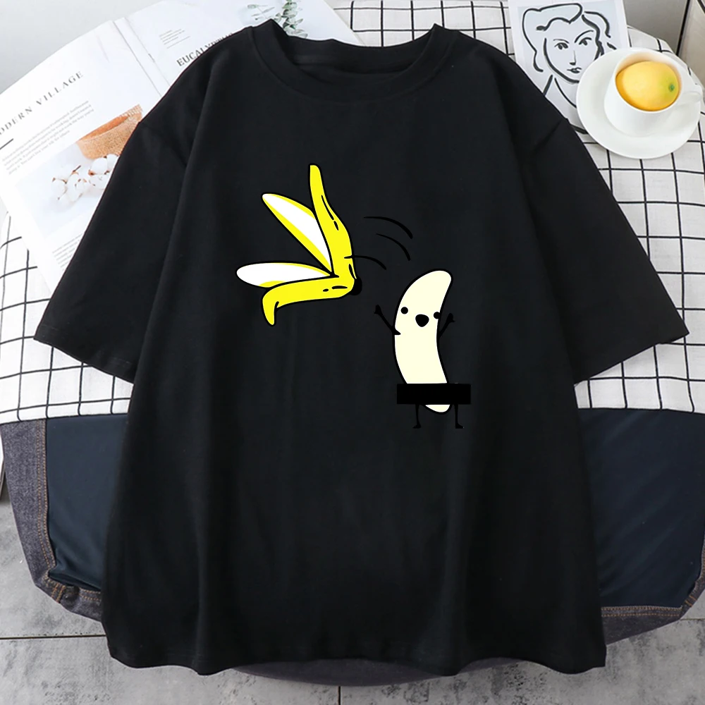 Men Banana Disrobe Overcoat Funny Print T-shirt Summer Humor Joke Hipster T-Shirt Soft Cotton Street T Shirts Outfits Streetwear