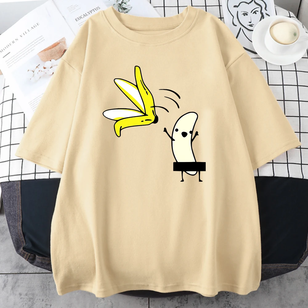 Men Banana Disrobe Overcoat Funny Print T-shirt Summer Humor Joke Hipster T-Shirt Soft Cotton Street T Shirts Outfits Streetwear