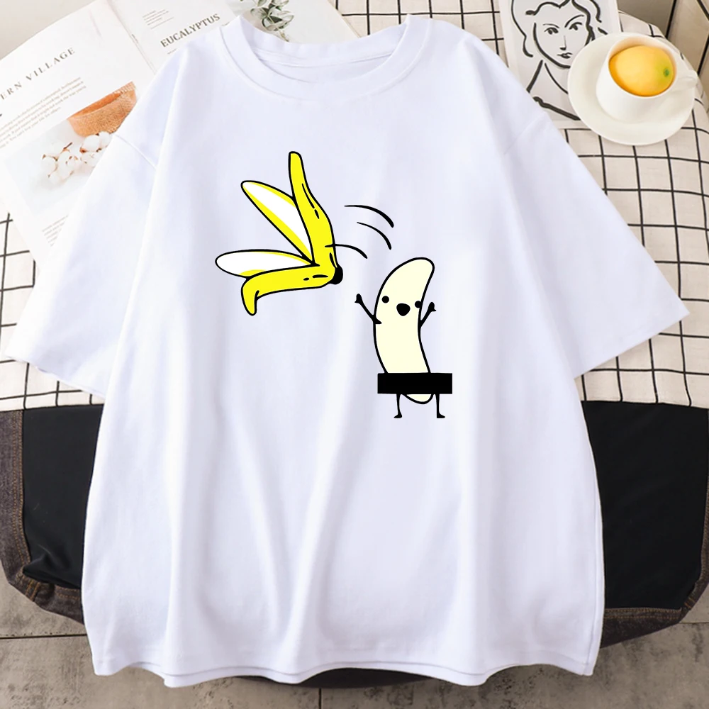 Men Banana Disrobe Overcoat Funny Print T-shirt Summer Humor Joke Hipster T-Shirt Soft Cotton Street T Shirts Outfits Streetwear
