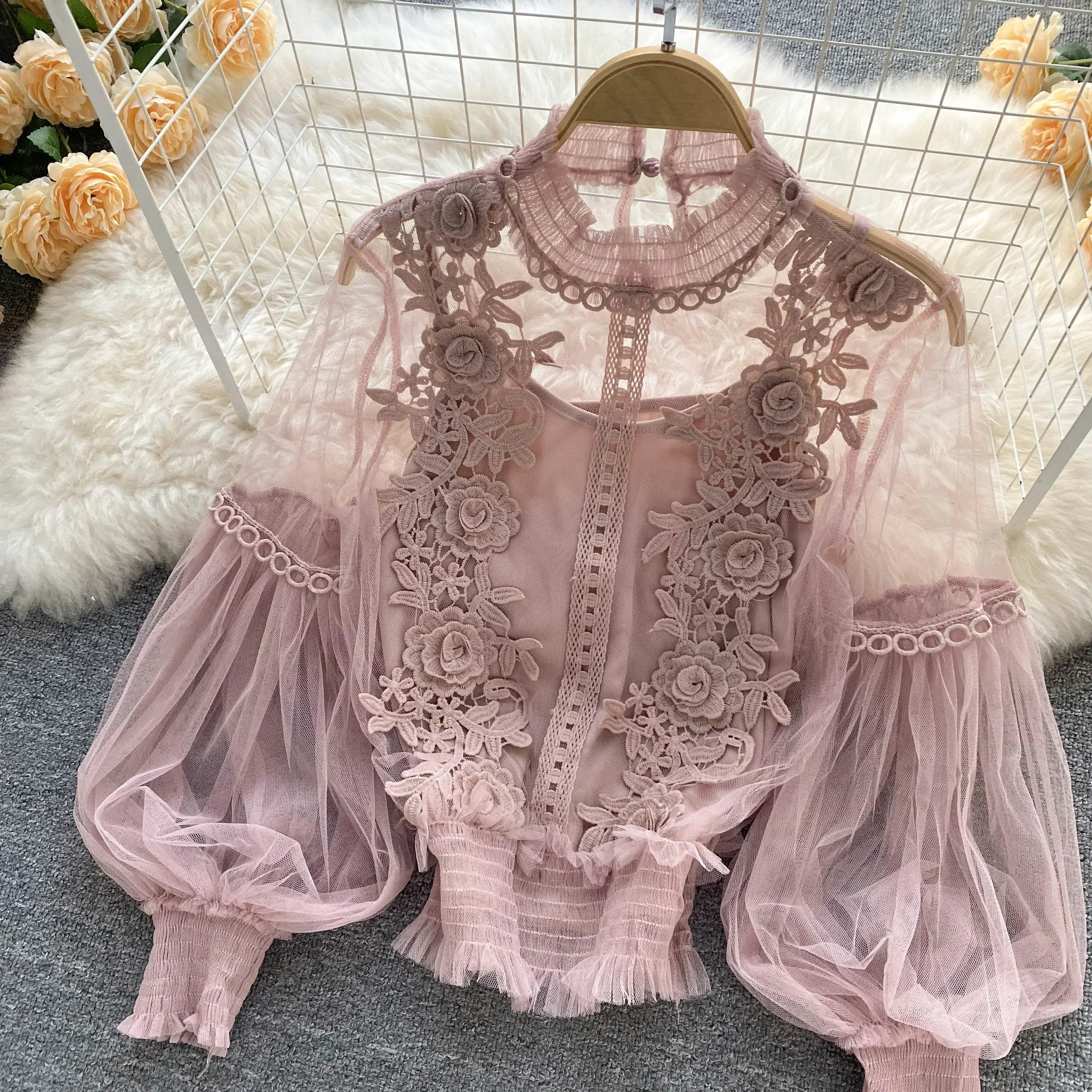 Lace Puff Long Sleeve Blouse Vintage Fashion Blouses Elegant Femme Blusas Korean Woman Tops Women Shirts Clothing Dropshipping