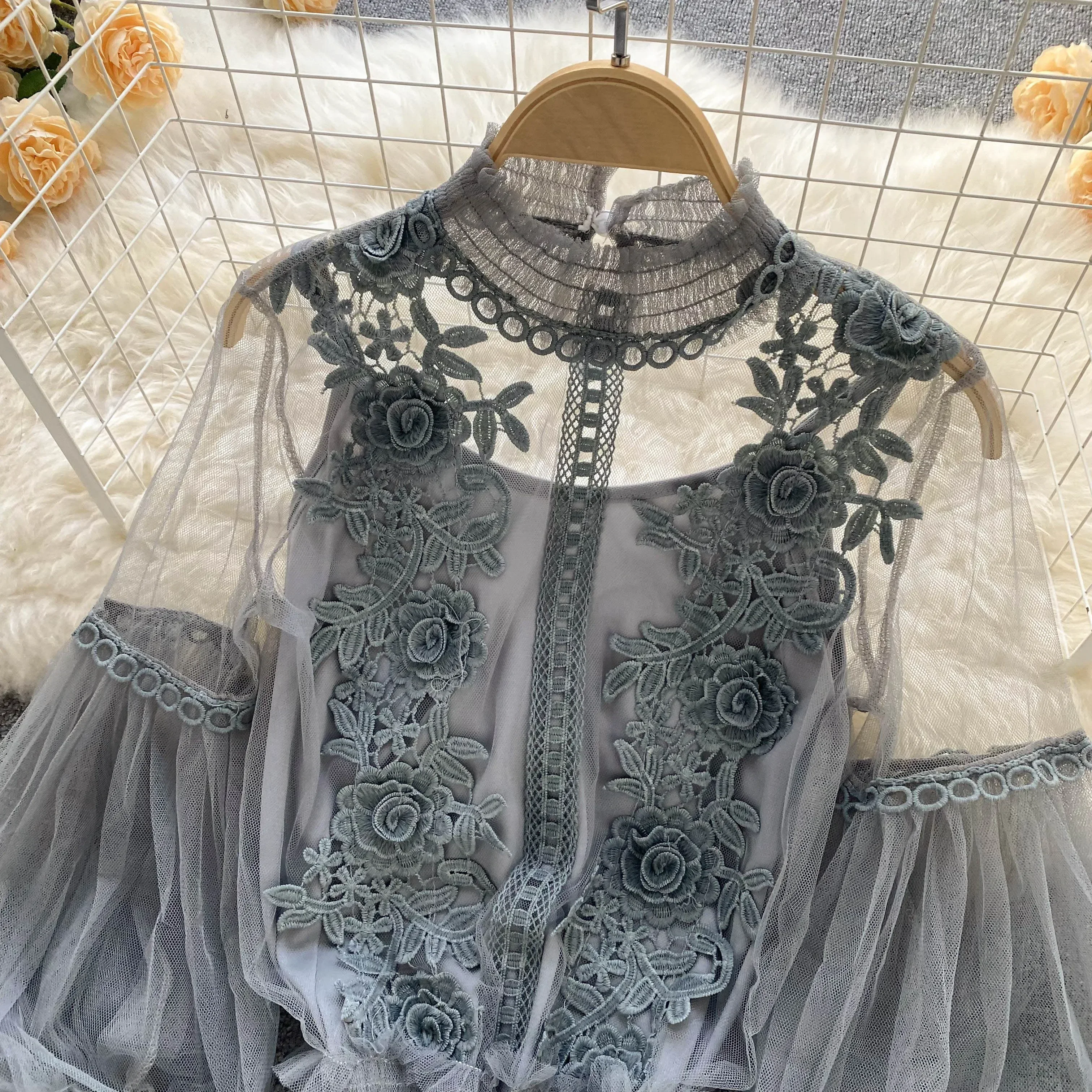 Lace Puff Long Sleeve Blouse Vintage Fashion Blouses Elegant Femme Blusas Korean Woman Tops Women Shirts Clothing Dropshipping