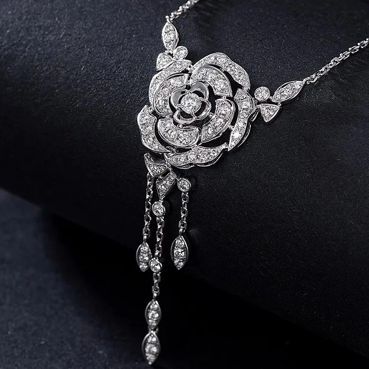 Newly Designed Hollow Rose Flower Tassels Necklace Earring Elegant Women's Silver Color Jewelry Accessories Valentine's Day Gift