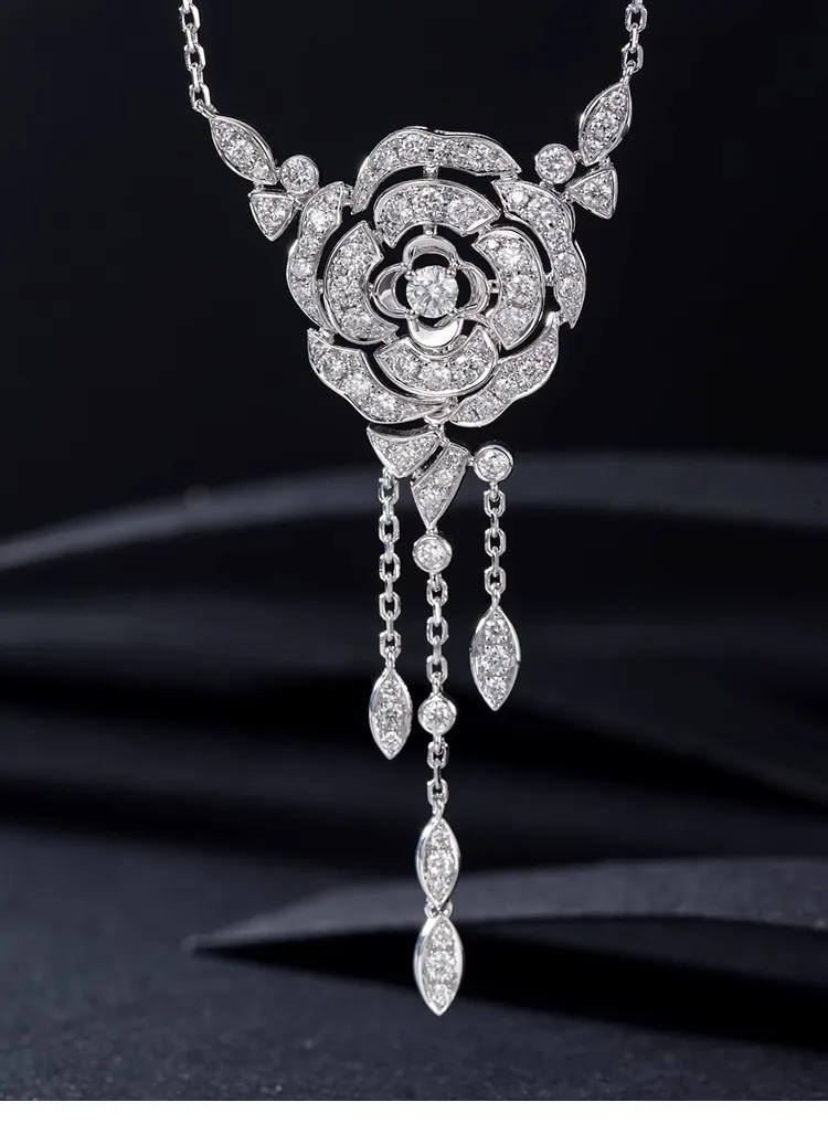 Newly Designed Hollow Rose Flower Tassels Necklace Earring Elegant Women's Silver Color Jewelry Accessories Valentine's Day Gift